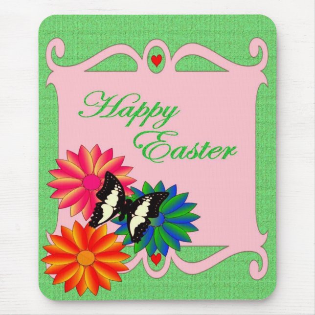 Easter Colourful Flowers and Butterfly Mouse Pad (Front)