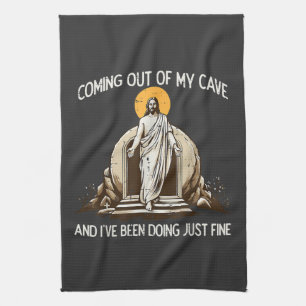 Easter Coming Out My Cave Jesus Kitchen Towel
