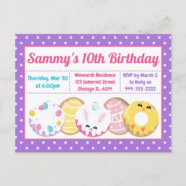 Easter Cookies Doughnuts and Sweets Birthday Party Postcard (Front)