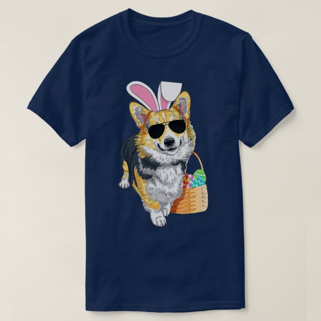 Easter Corgi Black and Tan  T-Shirt (Design Front)