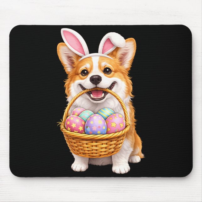 Easter Corgi Dog Bunny Cute Easter Eggs Basket Mouse Pad (Front)