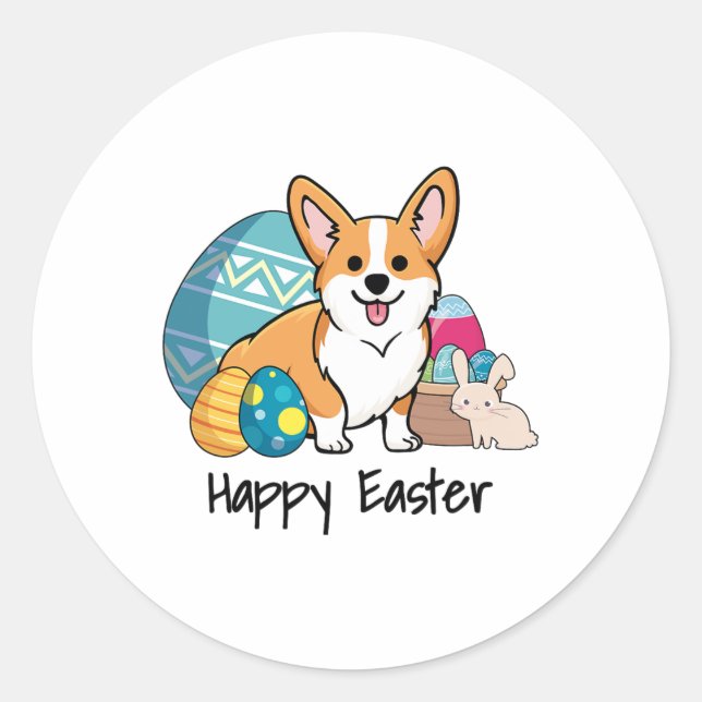 Easter Corgi Dog Happy Easter  Classic Round Sticker (Front)