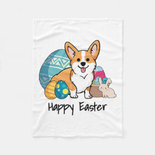 Easter Corgi Dog Happy Easter Fleece Blanket
