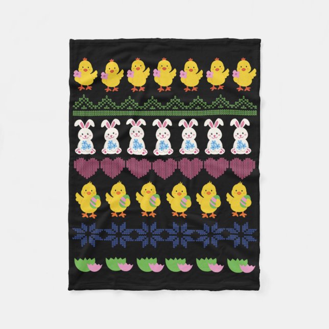 Easter Crochet Pattern Chicken Rabbit Egg  Fleece Blanket (Front)
