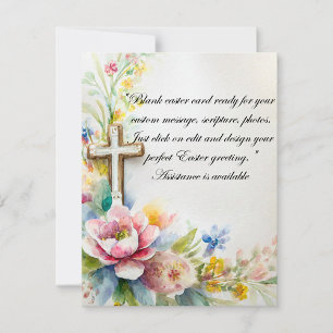 Easter cross and flowers blank stationery holiday card