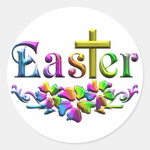 Easter Cross and Flowers Classic Round Sticker