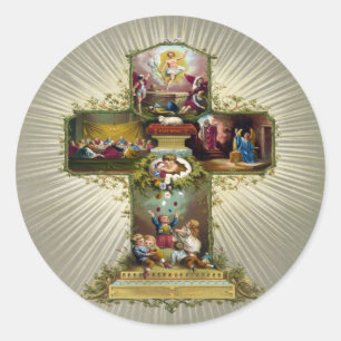 Easter Cross Classic Round Sticker