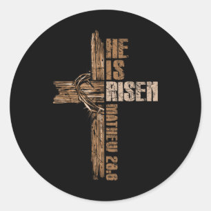 Easter Cross He Is Risen Jesus Christian Happy Eas Classic Round Sticker