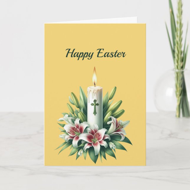 Easter Cross Lilies Candle Illustration Holiday Card (Front)