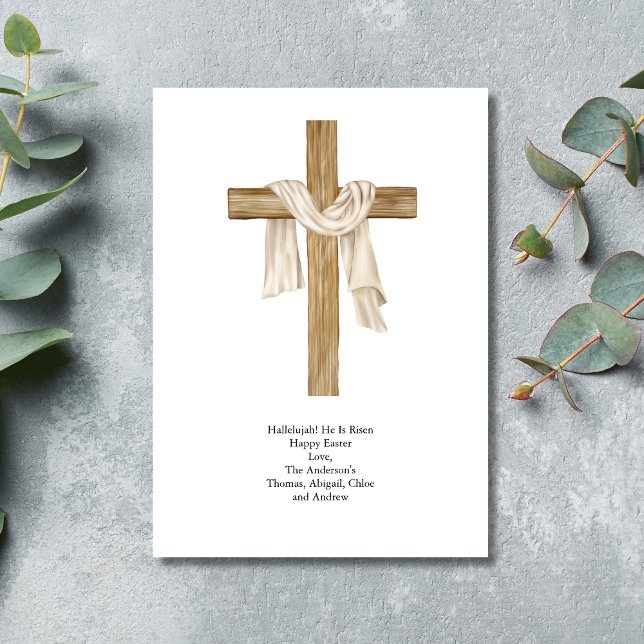 Easter Cross Shroud Religious Christian Holiday Card (Wooden Cross with Shroud Easter Card Religious Christian Catholic)