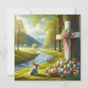 Easter cross with bunny & eggs holiday card