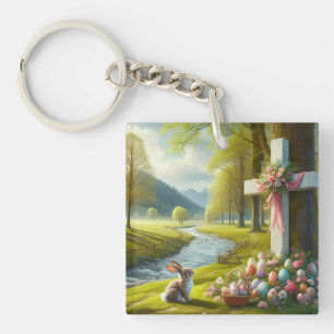 Easter cross with bunny & eggs keychain