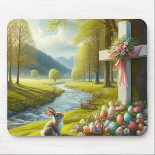 Easter cross with bunny & eggs mouse pad