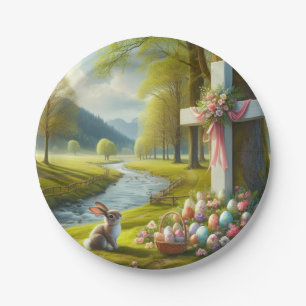 Easter cross with bunny & eggs paper plate