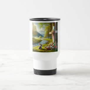 Easter cross with bunny & eggs travel mug