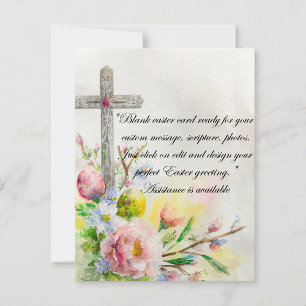 Easter cross with flowers and eggs blank  holiday card