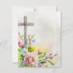 Easter cross with flowers and eggs blank holiday card