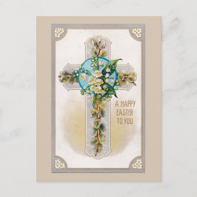 Easter Cross with Flowers Postcard (Front)