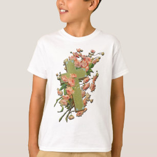 Easter Cross with Pink Flowers White Unisex Shirt