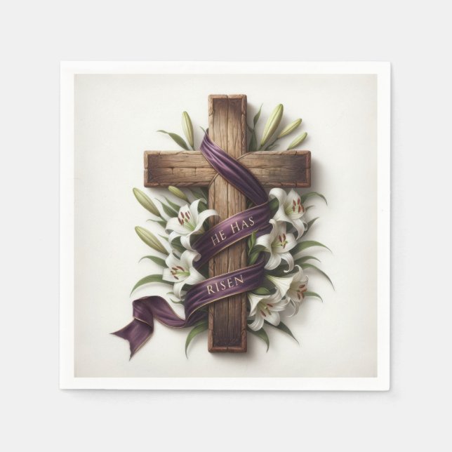 Easter Cross With Purple Ribbon Napkin (Front)