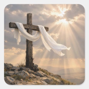 Easter Cross with Shroud at Sunrise Square Sticker