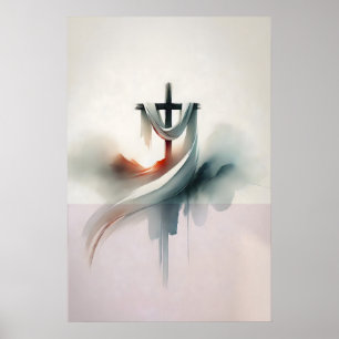 Easter Cross With Shroud Resurrection Watercolor Poster