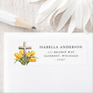 Easter Cross With Yellow Tulips Return Address