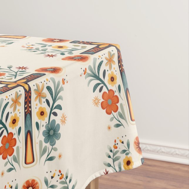 Easter Crosses and Flowers Nordic Pattern  Tablecloth (In Situ)