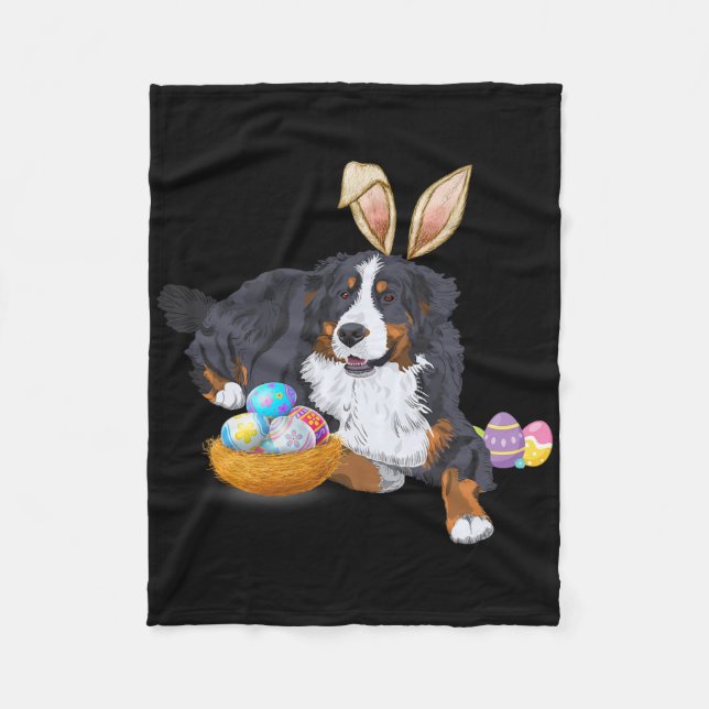 Easter Cute Bernese Mountain Dog Lover Bunny Eggs  Fleece Blanket (Front)