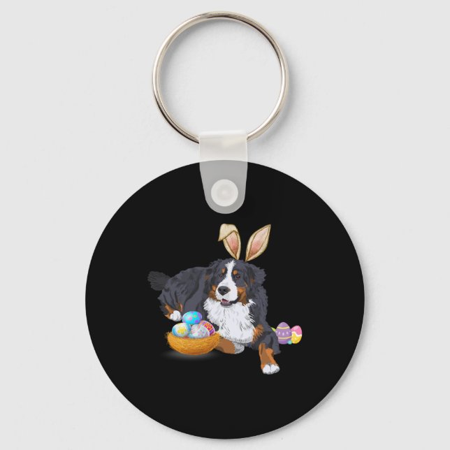 Easter Cute Bernese Mountain Dog Lover Bunny Eggs  Keychain (Front)
