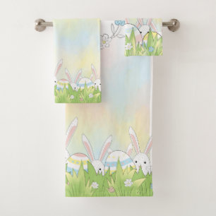 Easter cute bunny and eggs bath towel set