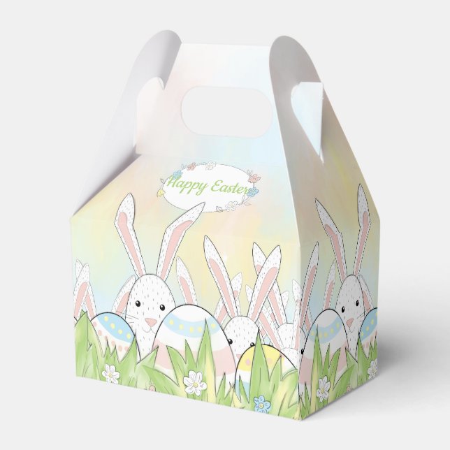 Easter cute bunny and eggs favor box (Front Side)