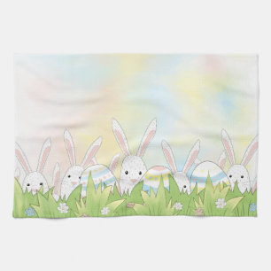 Easter cute bunny and eggs kitchen towel