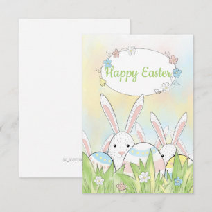 Easter cute bunny and eggs thank you card