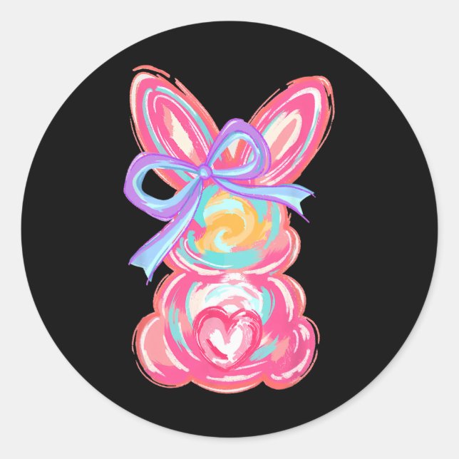 Easter Cute Bunny Coquette Bow Tie Dye Rabbit Wome Classic Round Sticker (Front)