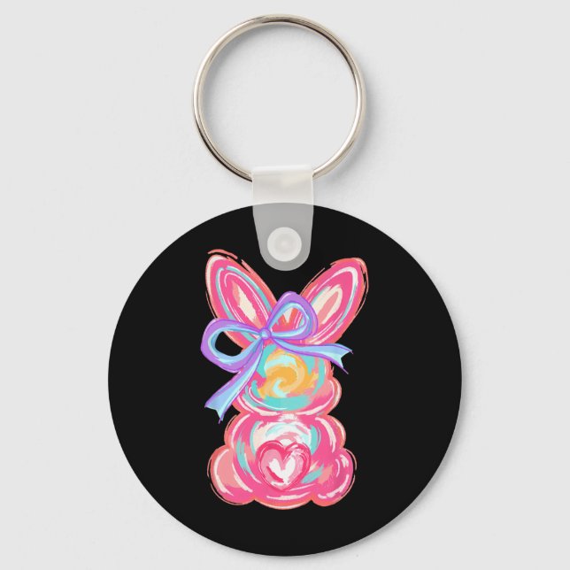 Easter Cute Bunny Coquette Bow Tie Dye Rabbit Wome Keychain (Front)