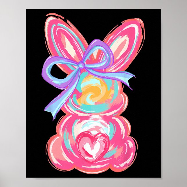 Easter Cute Bunny Coquette Bow Tie Dye Rabbit Wome Poster (Front)