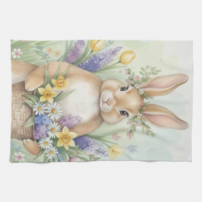 Easter cute bunny floral kitchen towel (Horizontal)