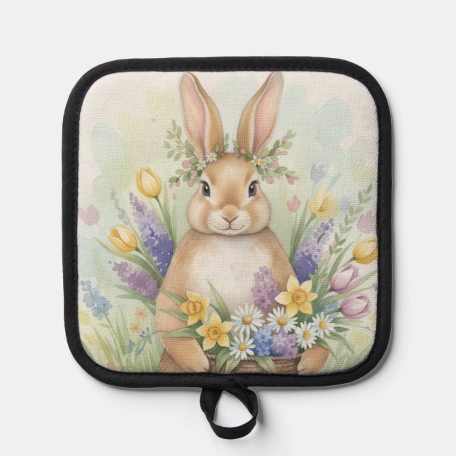 Easter cute bunny floral pot holder (Front)