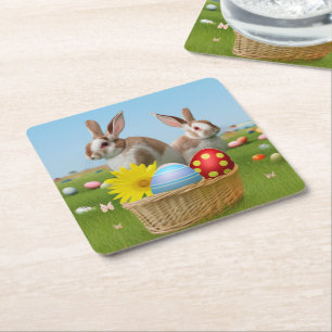 Easter Cute Bunny for a positive mood Square Paper Coaster