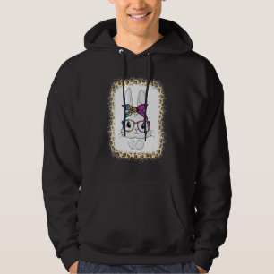Easter Cute Bunny Wearing Glasses Leopard Easter Hoodie