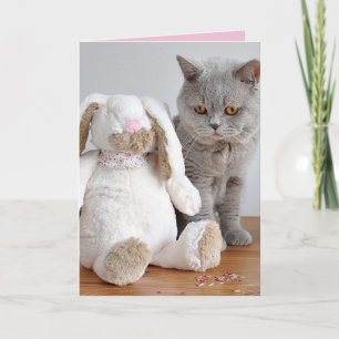 EASTER CUTE CAT & BUNNY GREETING CARD