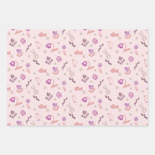 Easter cute doodle animals and flowers wrapping paper sheet