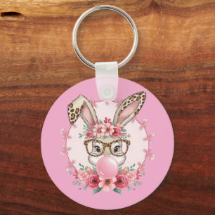 Easter Cute Floral Bunny Leopard Gift Keychain