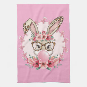 Easter Cute Floral Bunny Leopard Gift Kitchen Towel