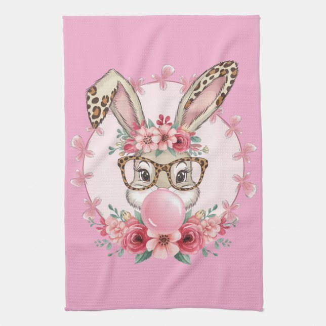 Easter Cute Floral Bunny Leopard Gift  Kitchen Towel (Vertical)