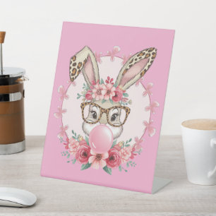 Easter Cute Floral Bunny Leopard Gift  Pedestal Sign