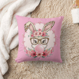Easter Cute Floral Bunny Leopard Gift Throw Pillow