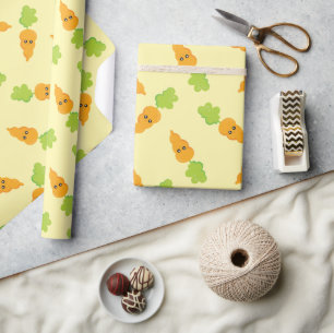 Easter Cute Orange Kawaii Carrot Pattern Wrapping Paper
