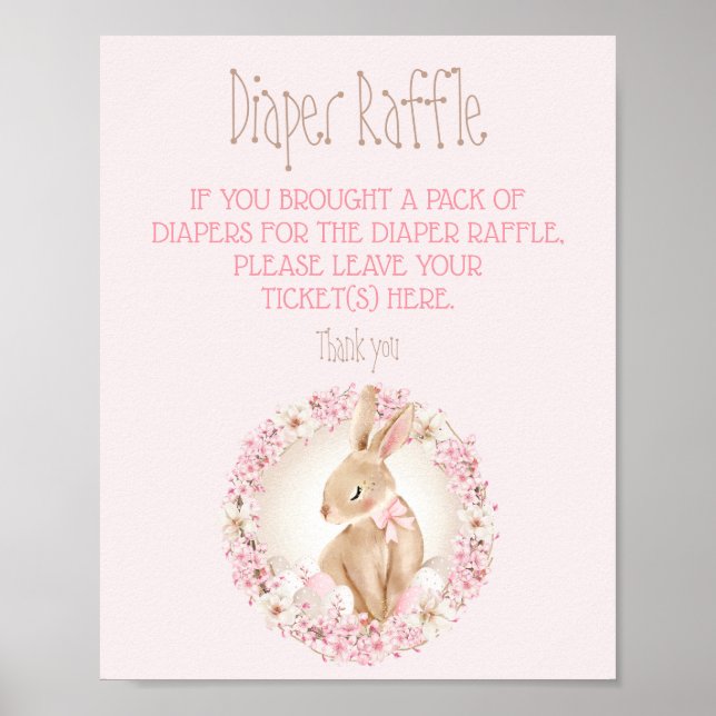 Easter Cute Pink Baby Shower Diaper Raffle Sign (Front)